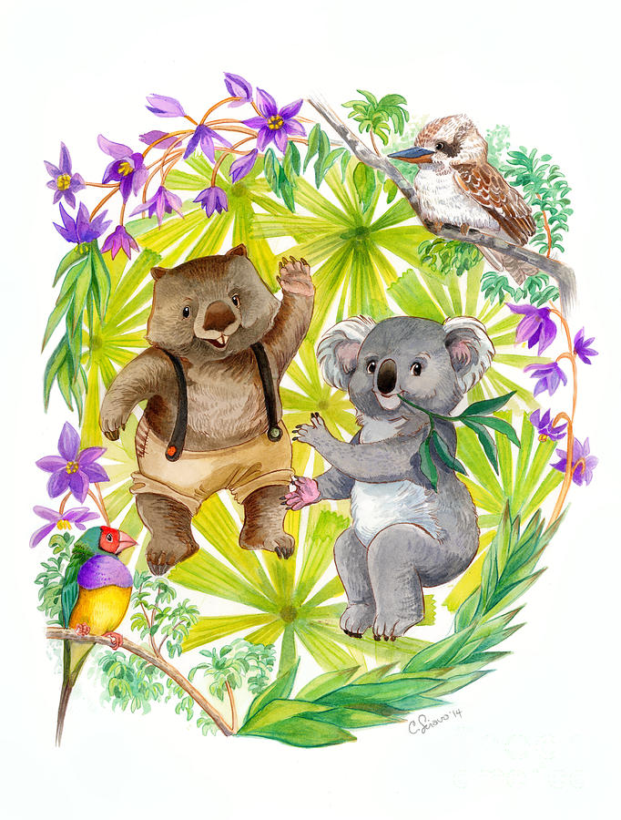 682x900 Dancing Wombat And Koala Watercolor Painting By Christina Siravo - Koala Watercolor