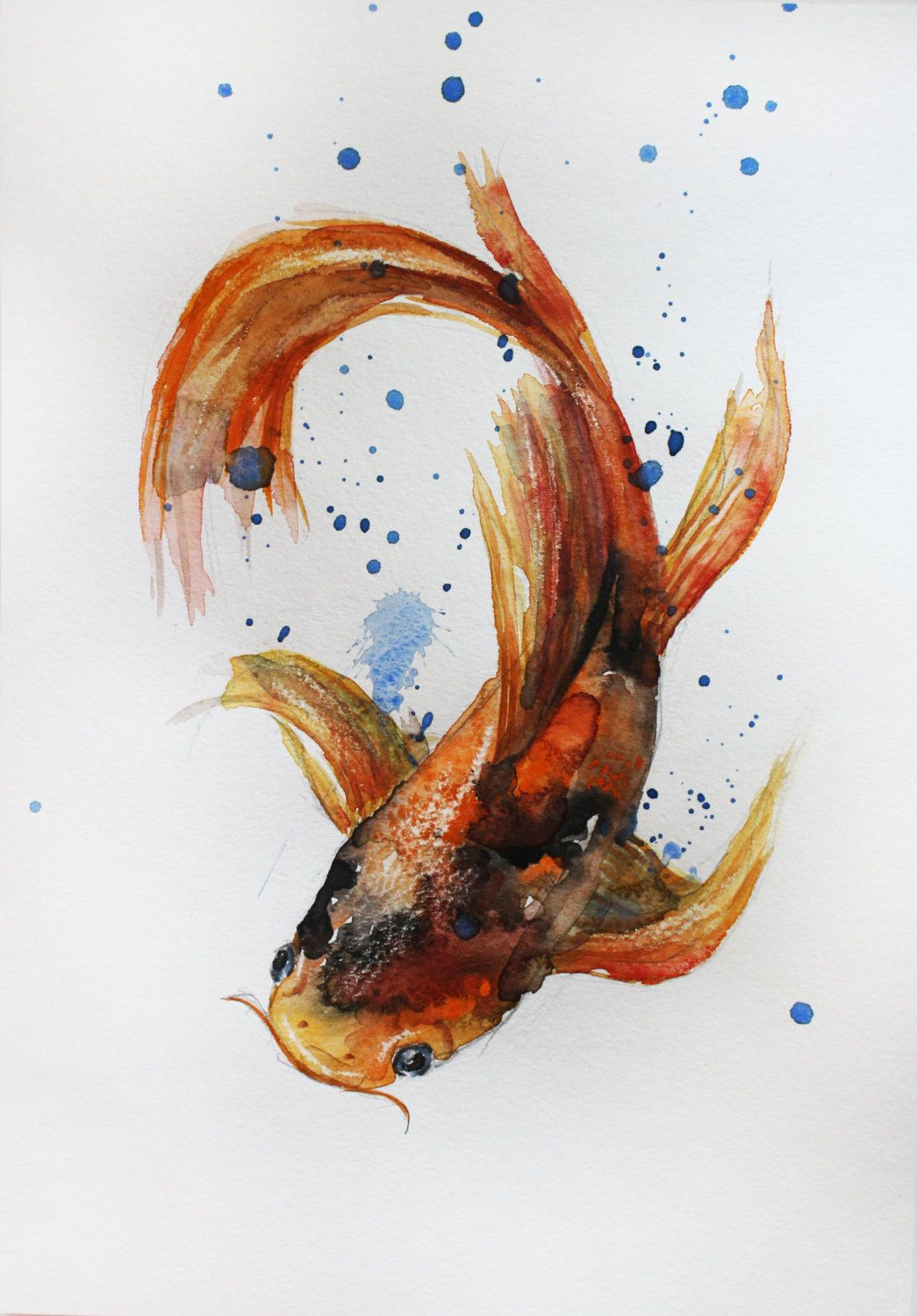 1045x1500 Koi Fish Watercolor Painting Original Watercolor Painting Koi Fish - Koi Fish Watercolor