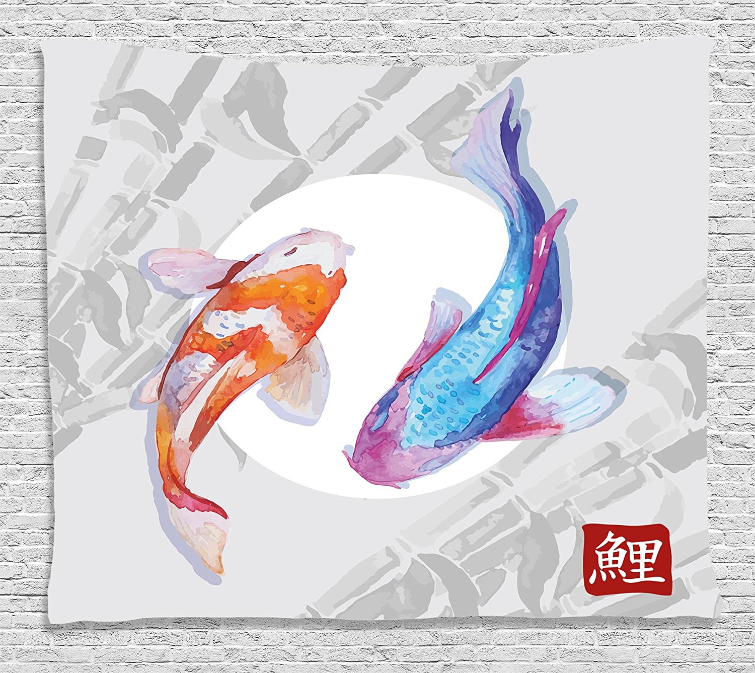 1500x1337 Ocean Animal Decor Tapestry Watercolor Koi Fish Couple Design With - Koi Fish Watercolor