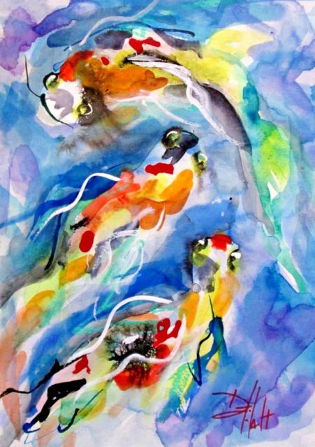 451x640 Spotted Fish Wild Life Animal Colorful Beach Art Watercolor - Koi Fish Watercolor