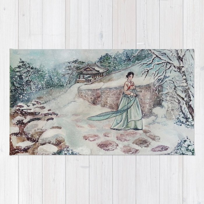 700x700 Korean Winter (Watercolor Painting) Rug By Reraartist Society6 - Korean Watercolor