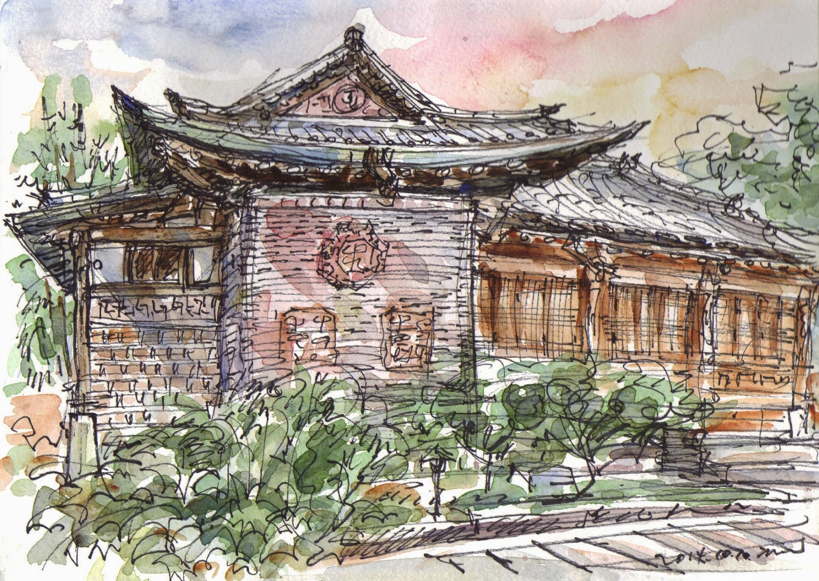 1600x1136 Sketches Around Seokparang, Korean Traditional Restaurant, Hongji - Korean Watercolor