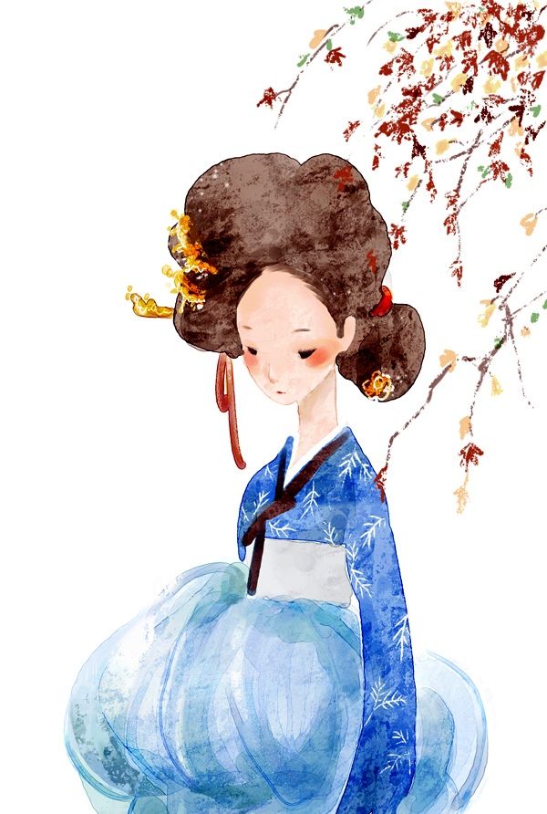 600x892 Hanbok.i Love The Flowers And The Way Her Hair Is Styled - Korean Watercolor