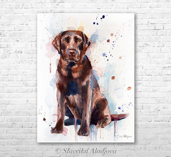 570x524 Chocolate Labrador Watercolor Painting Print By Slaveika Etsy - Labrador Watercolor