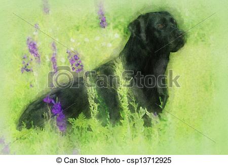 450x326 Watercolor Painting Portrait Of Black Labrador. Watercolor - Labrador Watercolor