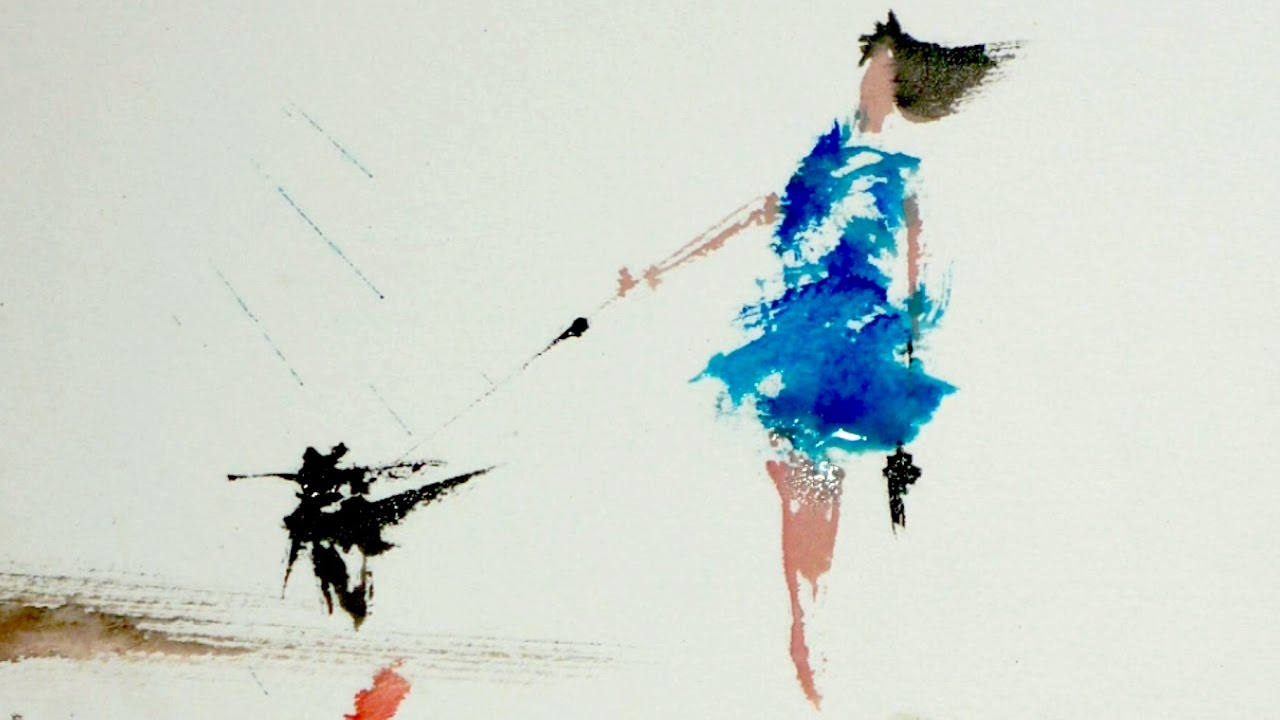 1280x720 Lady And Dog - Lady Watercolor