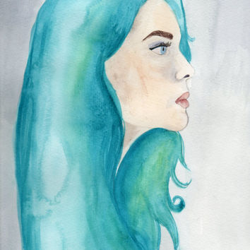 354x354 Turquoise Lady Watercolor Painting, Woman From The Happy Ypgi - Lady Watercolor