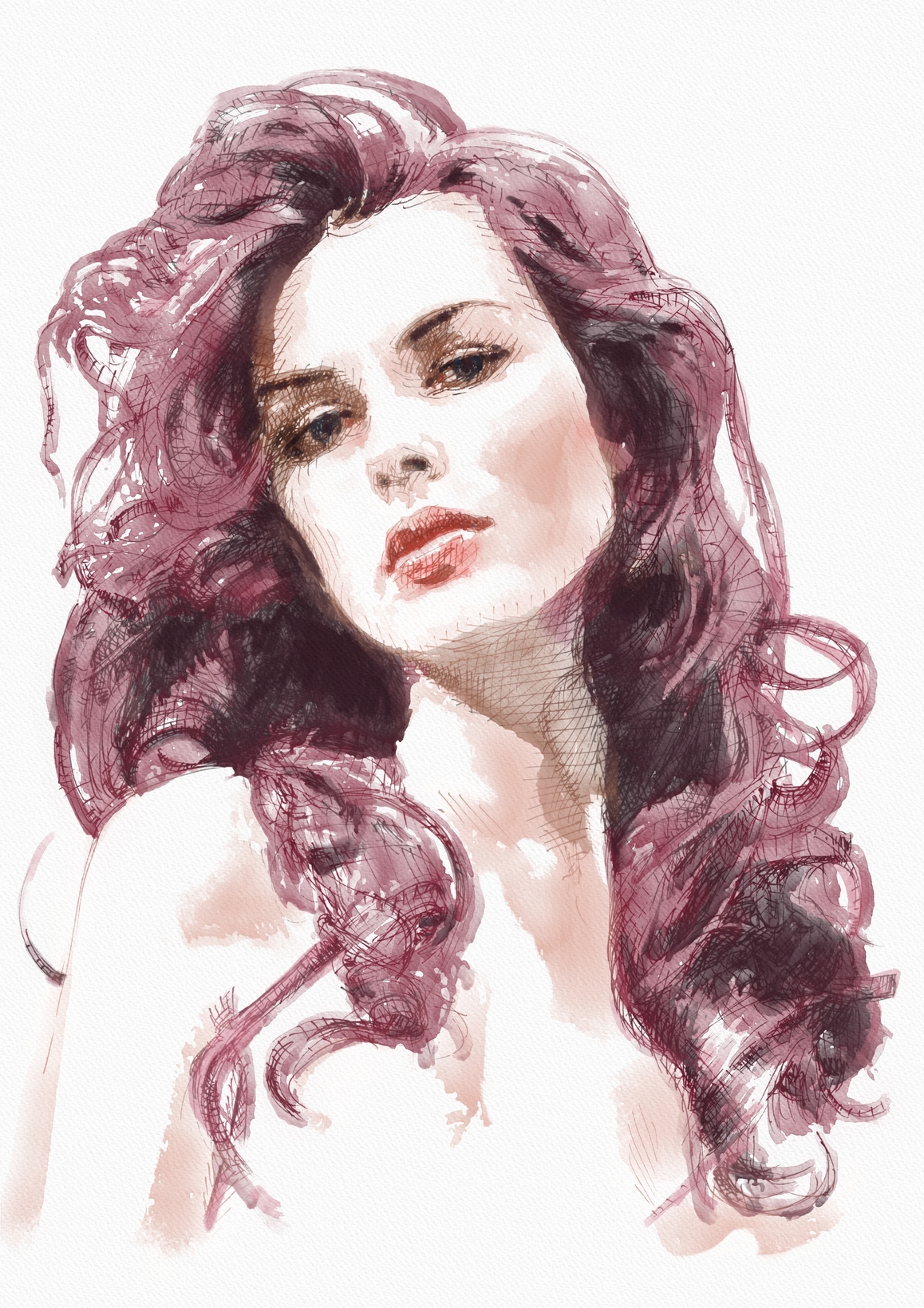 1158x1639 Portrait Of Woman, Ink And Watercolor, A3 Art - Lady Watercolor