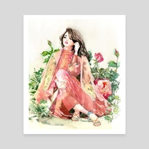 210x210 Lady In Rose Garden Watercolor, An Art Print By Joanne Ku - Lady Watercolor