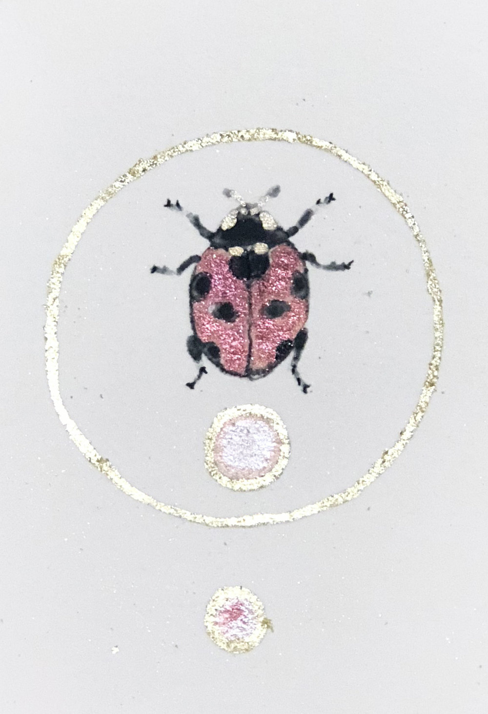 1000x1461 Ladybug, Ink And Watercolor Painting Adorned With 18k Gold Leaf - Ladybug Watercolor