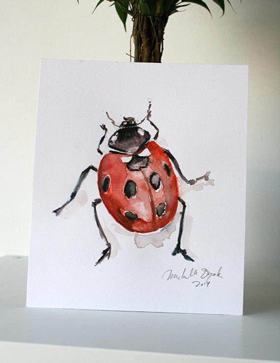 570x740 Ladybug Watercolor Painting Original Art Zen Aquarelle Etsy - Ladybug Watercolor