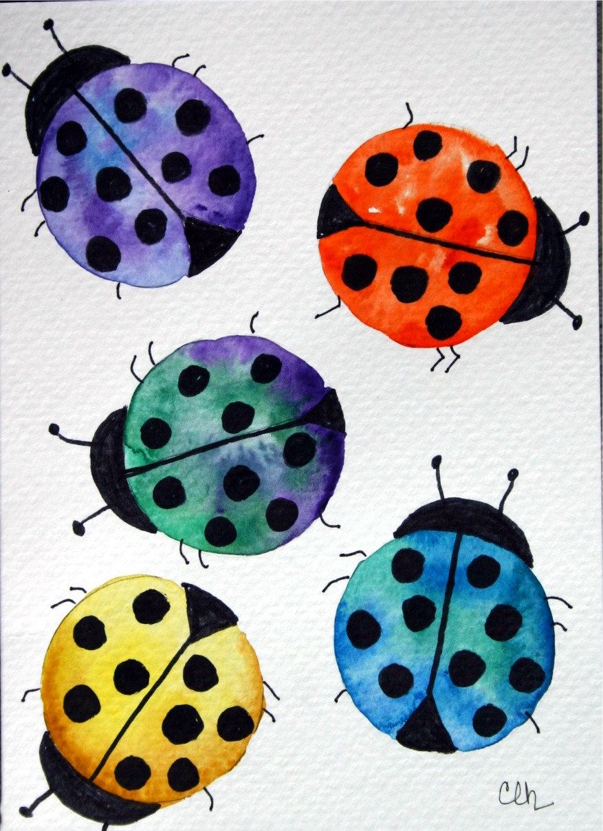 877x1208 Watercolor Card, Lady Bugs, Ladybug Art, Greeting Card, Original - Ladybug Watercolor