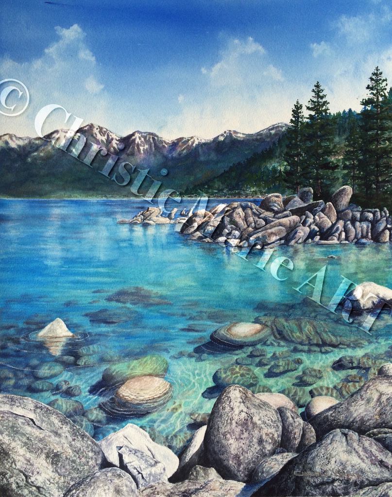 807x1024 Original Watercolor Painting Lake Tahoe Sand Harbor Art Turquoise - Lake Tahoe Watercolor