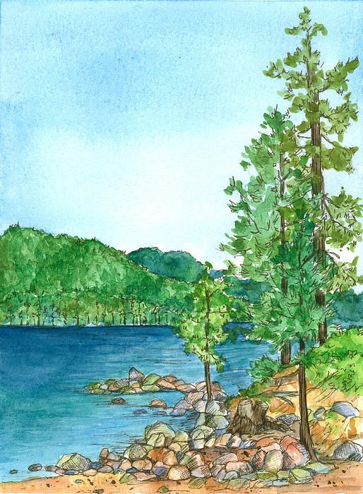 514x700 Sand Harbor Lake Tahoe Watercolor Painting Drawing And Art - Lake Tahoe Watercolor