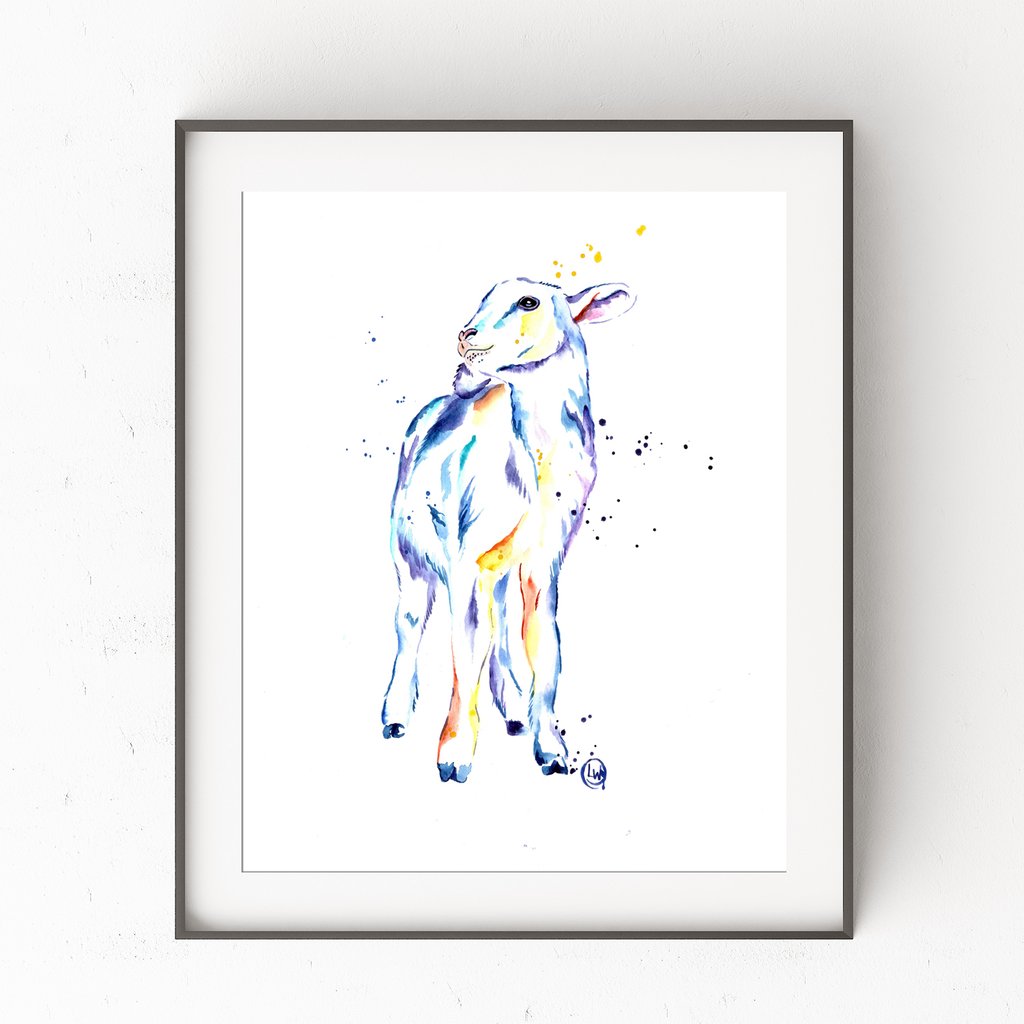 1024x1024 Lamb Colorful Watercolor Painting - Lamb Watercolor