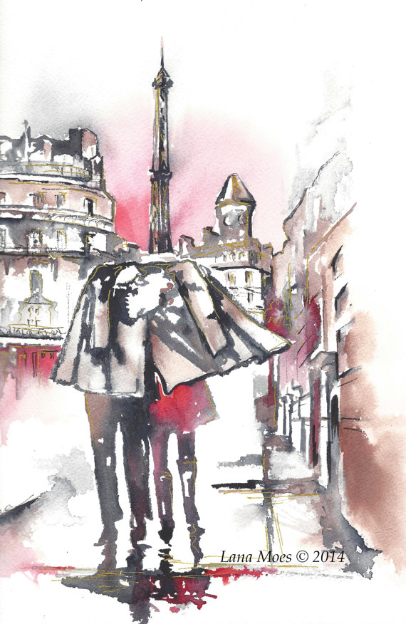 570x876 Paris Inspired Art Print From Original Watercolor Painting - Lana Watercolor Paper