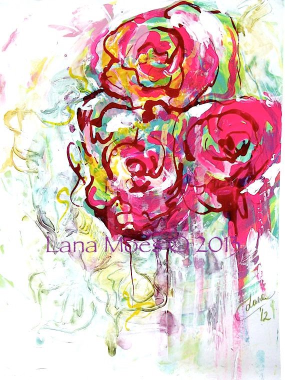 570x760 Floral Watercolor And Acrylic Original Painting On Paper By Lana - Lana Watercolor Paper