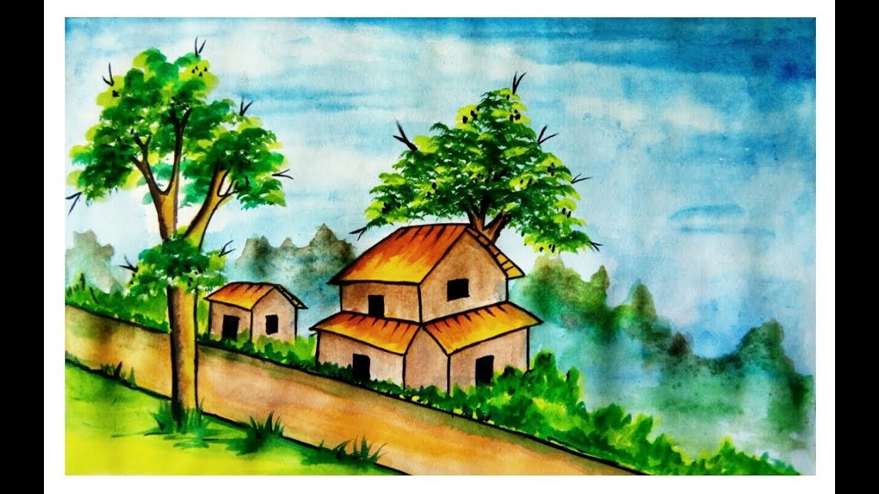 Landscape Drawing With Watercolor at PaintingValley.com ...