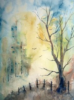 236x318 Drawn Landscape Watercolour - Landscape Drawing With Watercolor