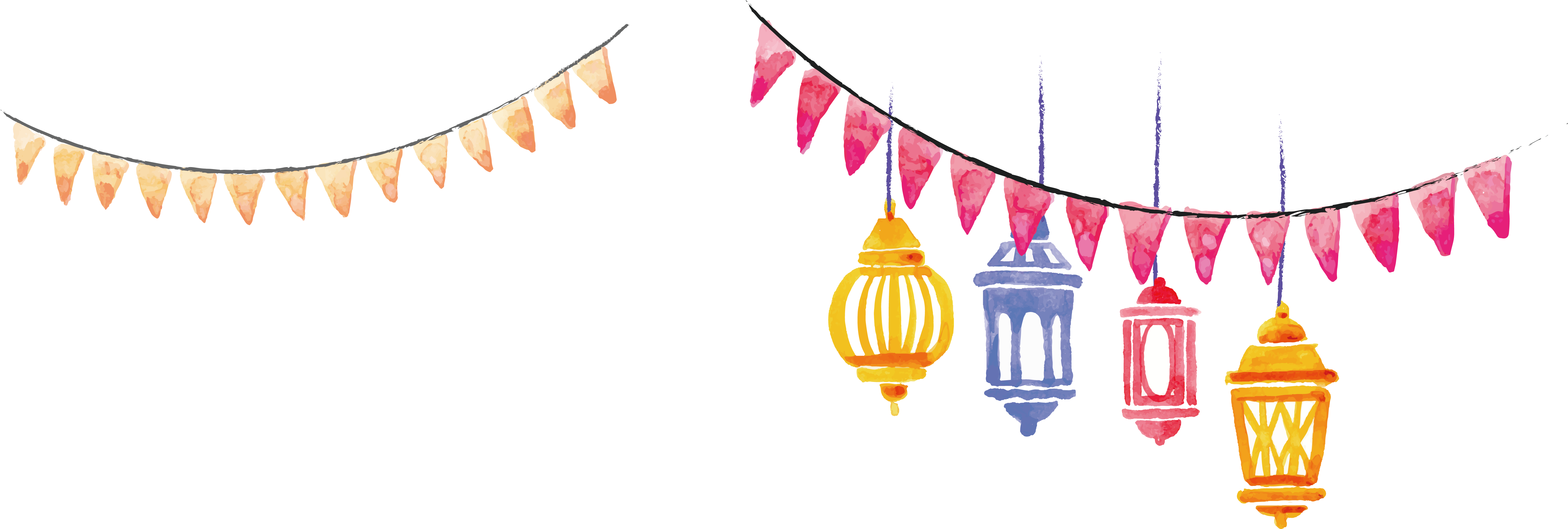 6442x2172 Hand Painted Watercolor Lantern Banner 64422172 Transprent Png - Lantern Watercolor