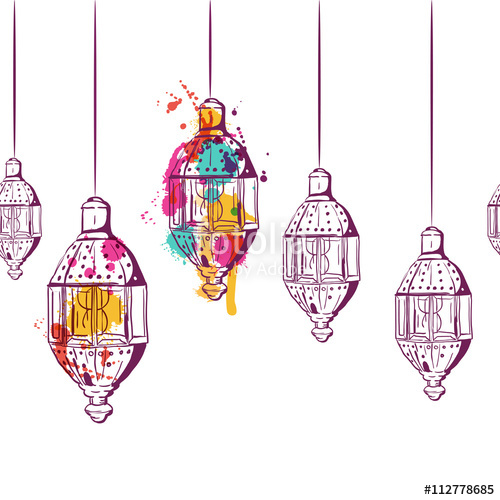 500x500 Vector Seamless Horizontal Background With Hand Drawn Watercolor - Lantern Watercolor