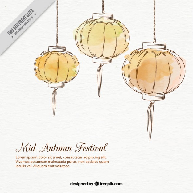 626x626 Watercolor Lanterns Background For Mid Autumn Festival Vector - Lantern Watercolor