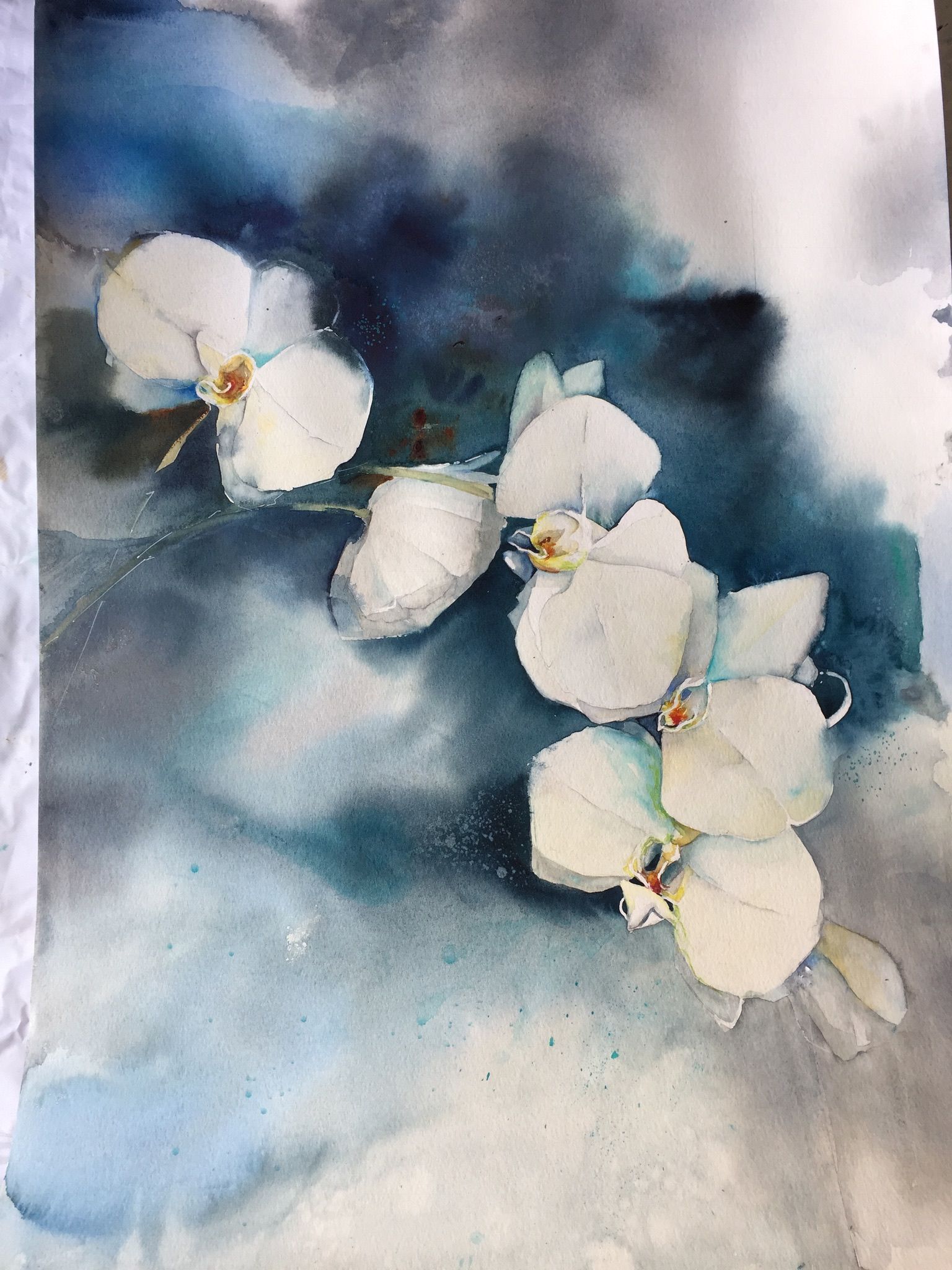 1536x2048 Large Watercolour Of Orchids. Exercise In Creating Dark - Large Watercolor