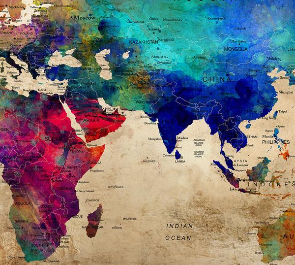 600x538 Large World Map Wall Art Poster, World Map Wall Art,world Map Push - Large Watercolor Art
