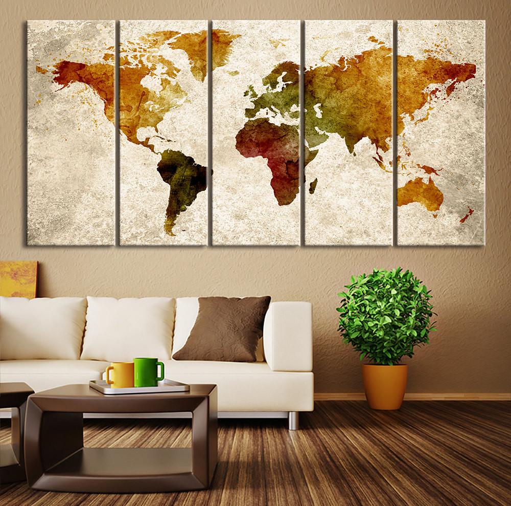 1000x989 World Map Canvas Art Print, Large Wall Art World Map Art, Extra - Large Watercolor Art