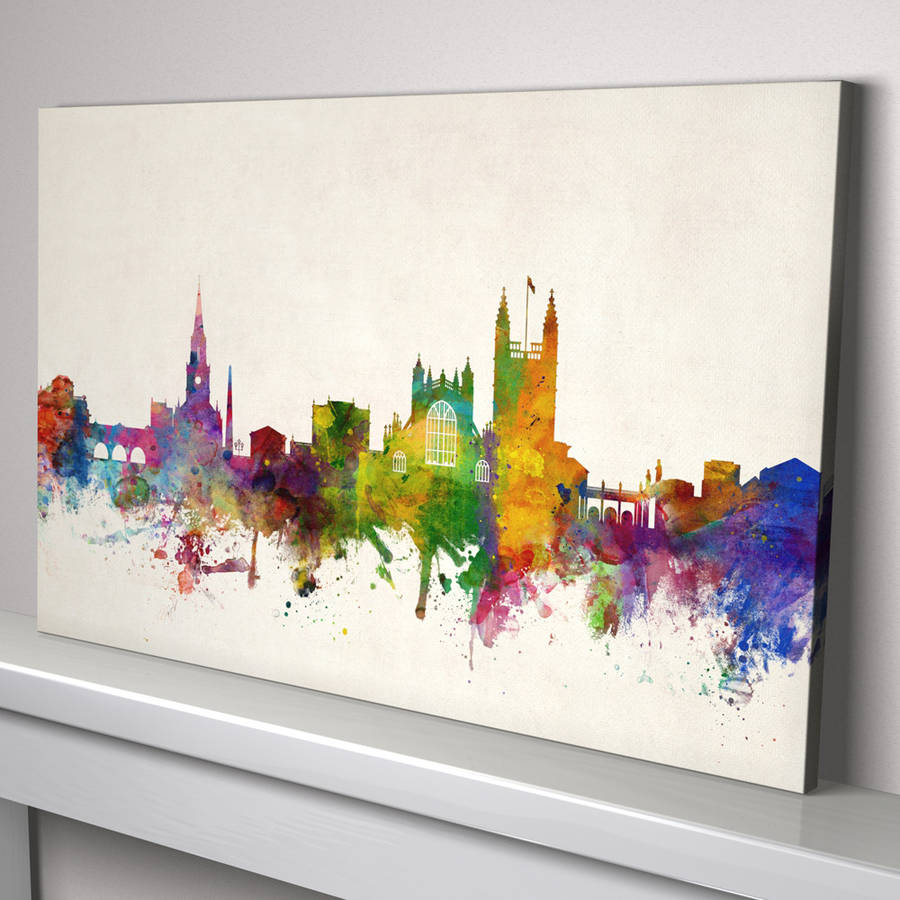 900x900 Bath Skyline Cityscape Art Print By Artpause - Large Watercolor Art
