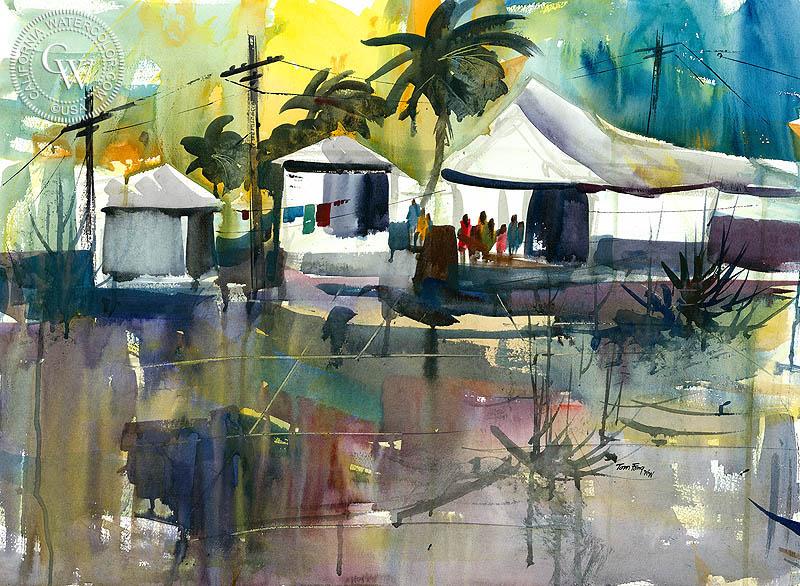 800x586 Laundry Day, A California Watercolor Painting By Tom Fong - Laundry Watercolor