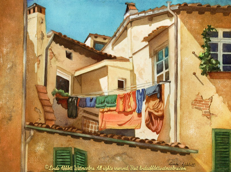800x596 Out To Dry - Laundry Watercolor