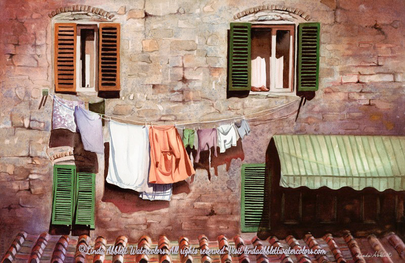 800x520 Hanging Out In Town - Laundry Watercolor