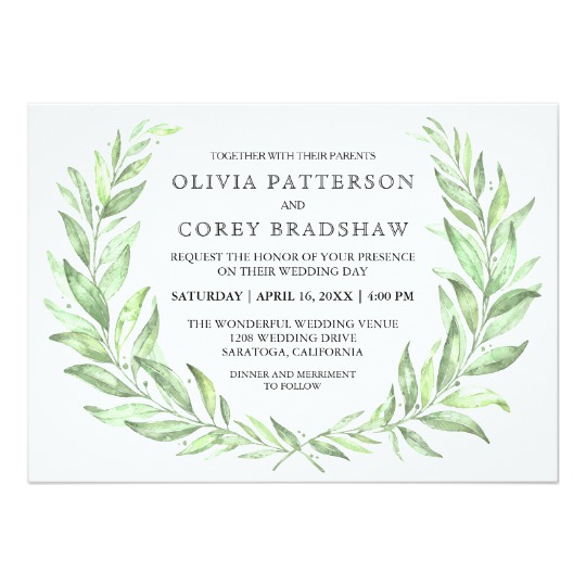 540x540 Greenery Watercolor Laurel Wreath Wedding Invitation - Laurel Wreath Watercolor