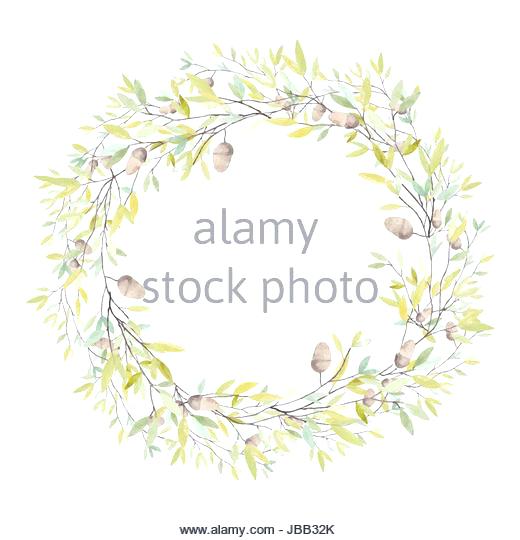 520x540 Oak Leaf Wreath Watercolor Wreath With Oak Acorn And Leaves - Laurel Wreath Watercolor