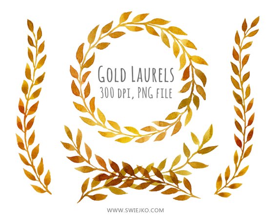 570x456 Digital Clipart Watercolor Laurels Watercolor Laurel Wreath Etsy - Laurel Wreath Watercolor