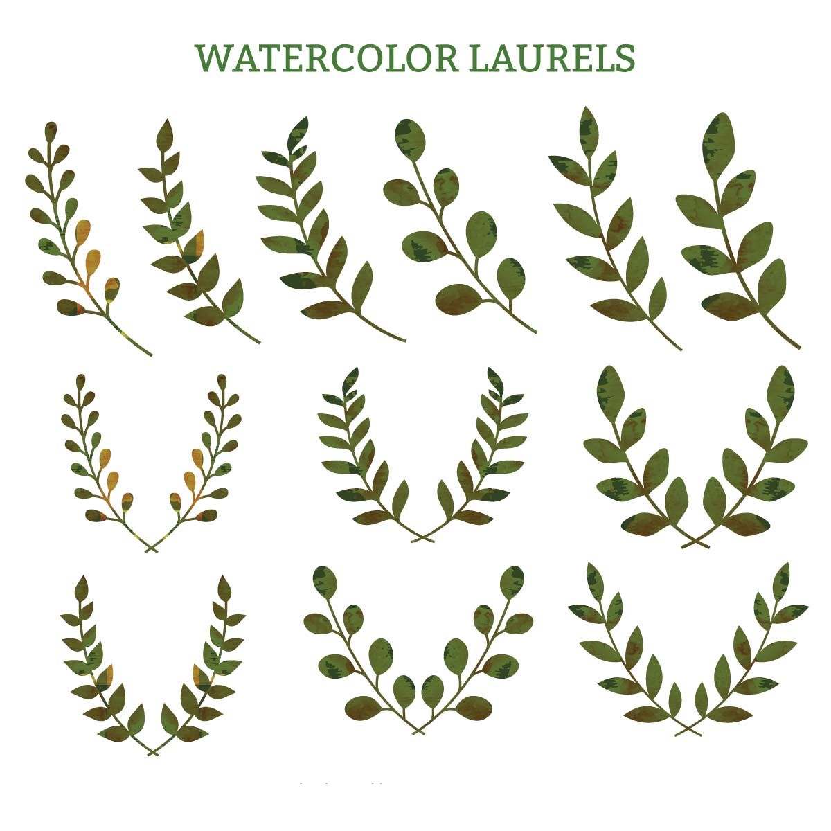 1200x1200 Watercolor Laurels Green Decorative Vector Mock Ups, Lightroom - Laurel Wreath Watercolor