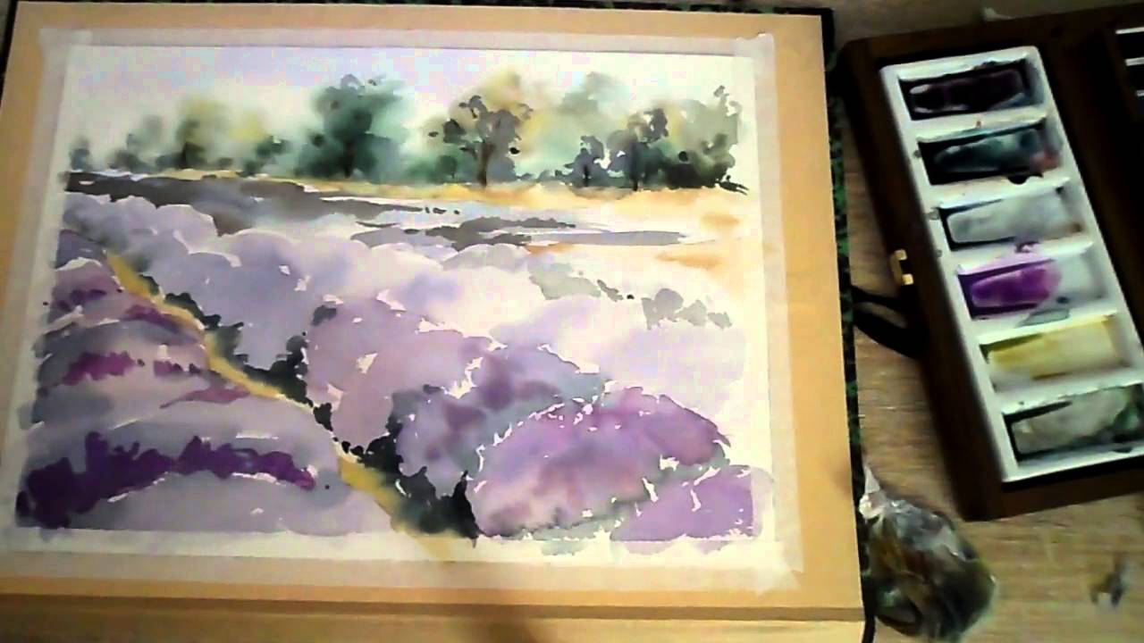 1280x720 Watercolor Painting Lavender Field - Lavender Watercolor