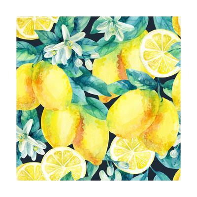 400x400 Watercolor Lemon Fruit Branch With Leaves Seamless Pattern On - Lemon Watercolor
