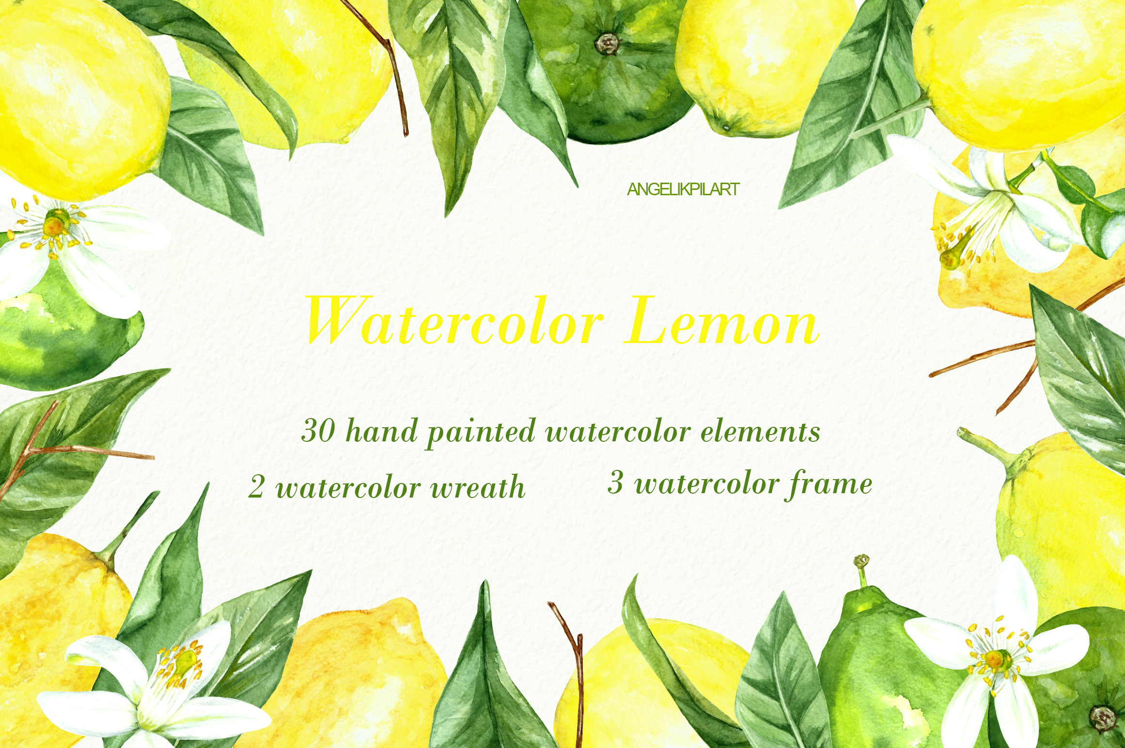 2320x1544 Watercolor Lemon Set - Lemon Watercolor