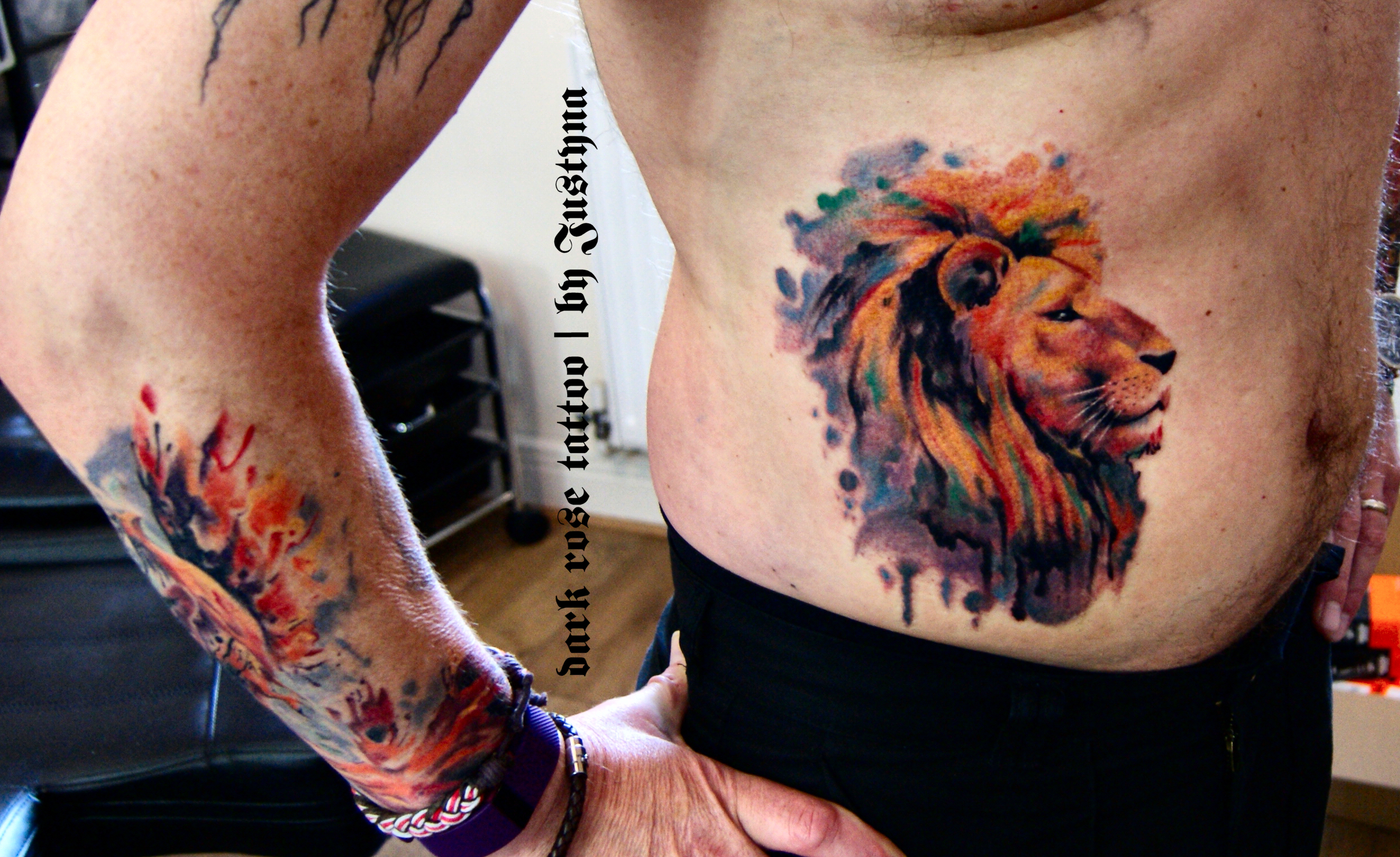 2493x1527 Watercolor Leo And Phoenix Dark Rose Tattoo - Leo Watercolor