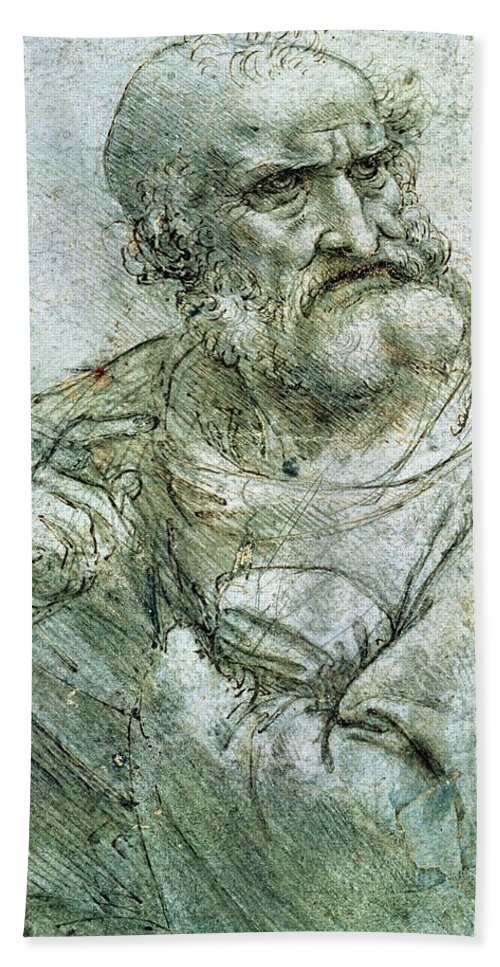 500x967 Study For An Apostle From The Last Supper Beach Towel For Sale By - Leonardo Da Vinci Watercolor