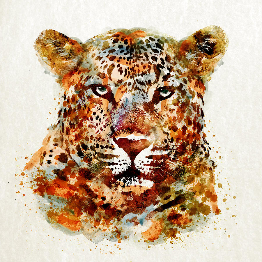 900x900 Leopard Head Watercolor Painting By Marian Voicu - Leopard Watercolor
