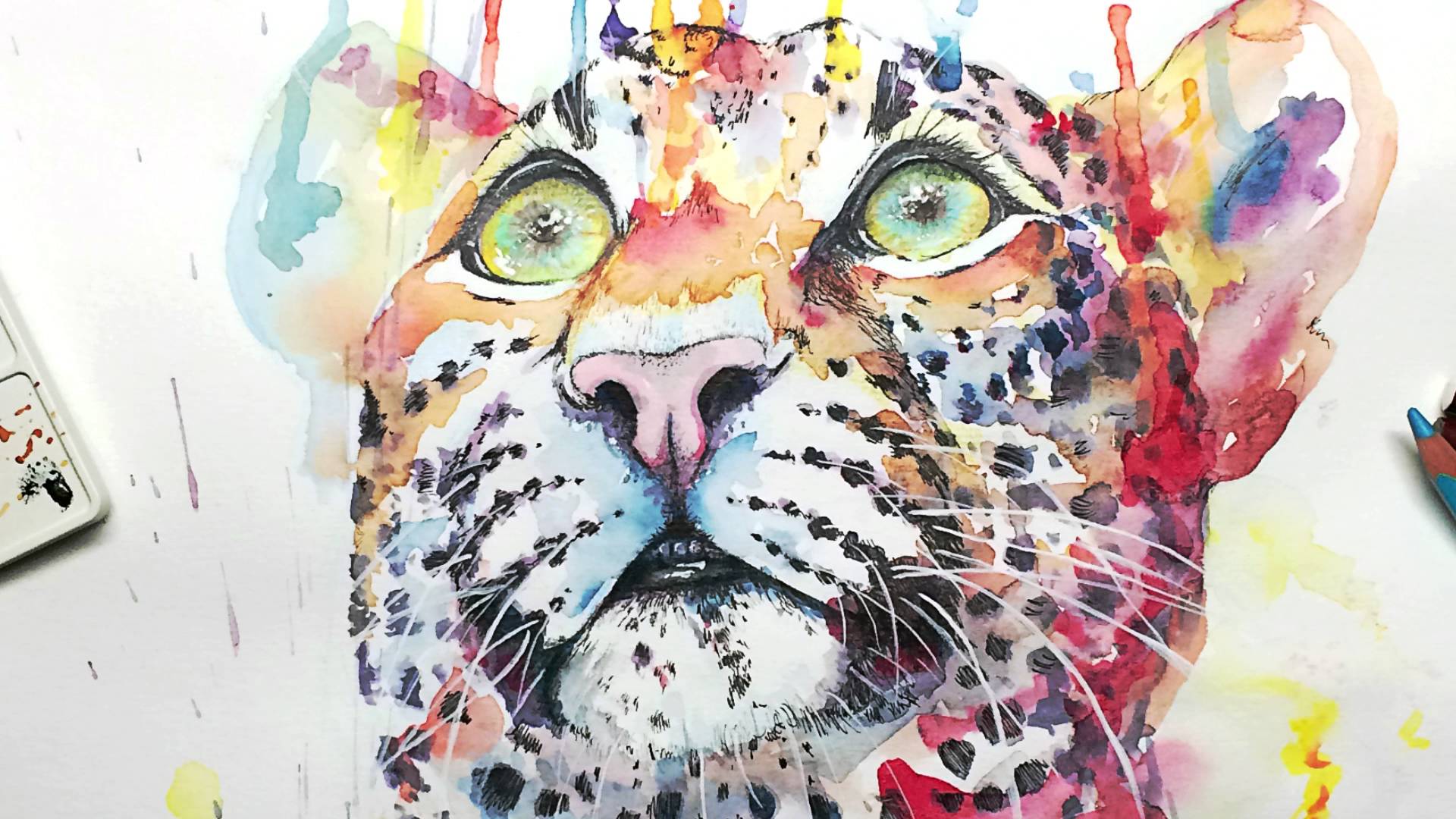1920x1080 Leopard Rainbow Watercolour Speedpaint - Leopard Watercolor