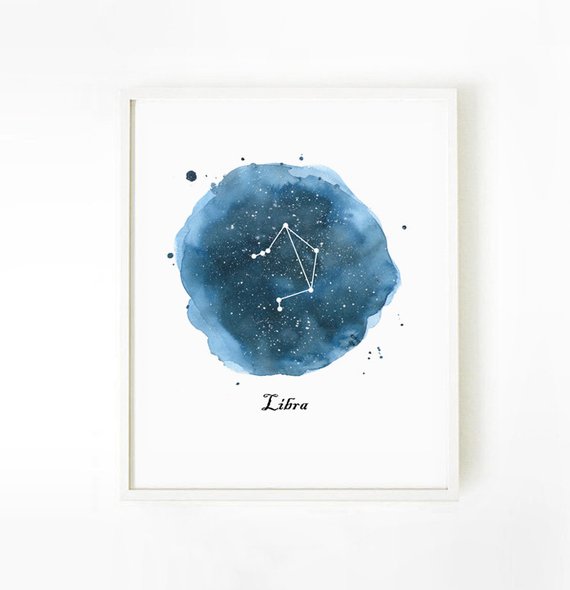 570x590 Libra Constellation Print Watercolor Zodiac Painting Print Etsy - Libra Watercolor