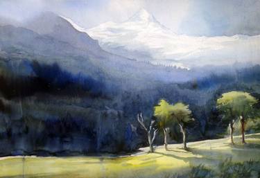 375x257 Saatchi Art Himalaya Morning Light Watercolor On Paper Painting - Light Watercolor