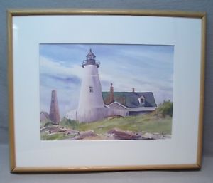 300x257 Listed John J Salchak Watercolor Painting - Lighthouse Watercolor