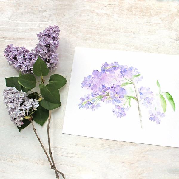 600x600 Lilacs Watercolor Print Trowel And Paintbrush - Lilac Watercolor
