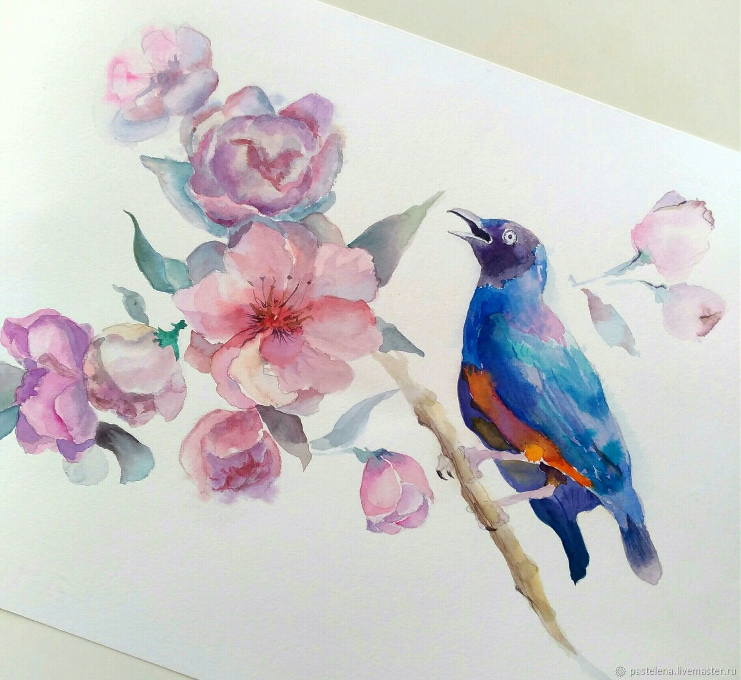 1500x1376 Painting Watercolour Flowers (Pink, Lilac, Ultramarine, Bird - Lilac Watercolor