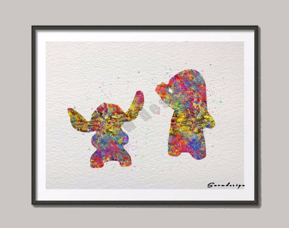 1000x788 Original Watercolor Lilo Amp Stitch Canvas Painting Wall Art Poster - Lilo And Stitch Watercolor